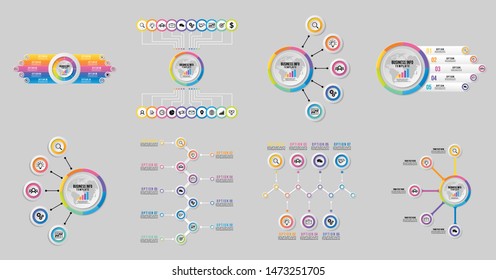 Set of Vector Infographic Design Template with Options Steps and Marketing Icons can be used for info graph, presentations, process, diagrams, annual reports, workflow layout