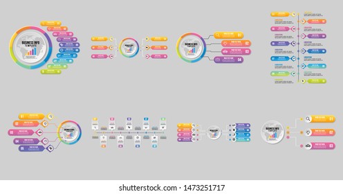 Set of Vector Infographic Design Template with Options Steps and Marketing Icons can be used for info graph, presentations, process, diagrams, annual reports, workflow layout