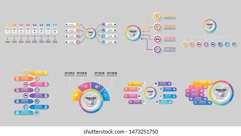 Set of Vector Infographic Design Template with Options Steps and Marketing Icons can be used for info graph, presentations, process, diagrams, annual reports, workflow layout