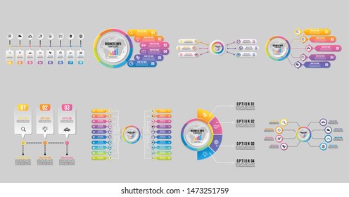 Set of Vector Infographic Design Template with Options Steps and Marketing Icons can be used for info graph, presentations, process, diagrams, annual reports, workflow layout