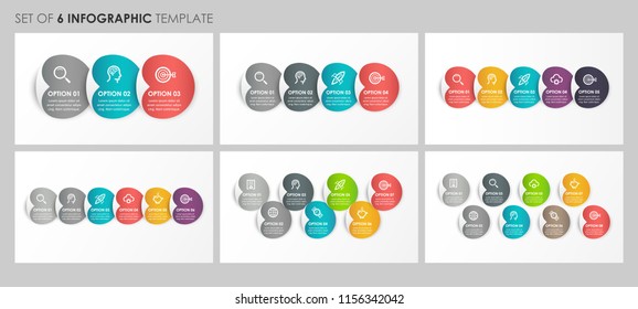 Set of vector Infographic label design with icons and 3, 4, 5, 6, 7, 8 options or steps. Business concept Can be used for presentations banner, workflow layout, process diagram, flow chart, info graph