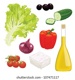 Set of vector ingredients for greek salad