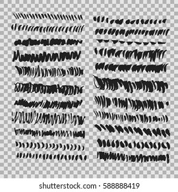 Set of vector ink borders strokes with a dry brush. Abstract background.