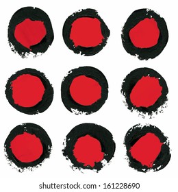 set of vector ink brush strokes, circle,round spots. Grunge design element.
