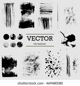 Set of vector ink grunge textures.