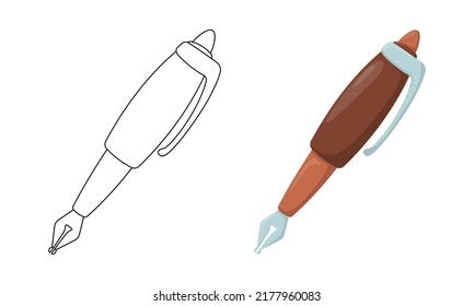 Set of vector Ink Pen isolated on white background in line art flat color cartoon style.