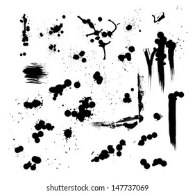 Set of vector ink stains and strokes