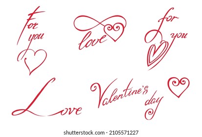 Un conjunto de inscripciones vectoriales, con el texto Amor, 14 de febrero, Día de San Valentín.
Plantilla para embalajes, regalos, textiles.
