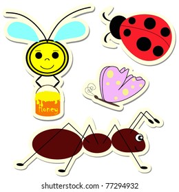 Set of vector insect stickers. Vector illustration. EPS8