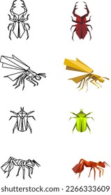 Set of vector insects in origami style