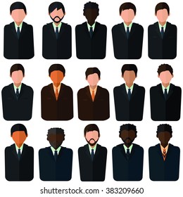 Set of vector insulators depicting portraits of men in business suits and ties