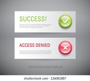 A set of vector interface dialog / notification message boxes - success, access denied, with plastic round glossy icons