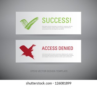A set of vector interface dialog / notification message boxes - success, access denied, with hand painted icons