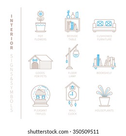 Set of vector interior icons and concepts in mono thin line style