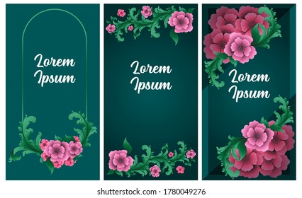 Conjunto de plantillas de tarjeta de invitación vectorial, borde de fondo y borde de marco. Diseño de ilustraciones florales de arte elegante