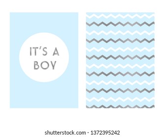 Set of vector invitation with silver elements and lettering for boy. Baby  congratulations posters with lettering. It's a boy or your text. Greeting card