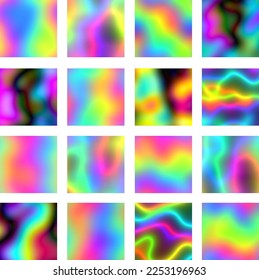 Set of vector iridescent gradient meshes  -  neon light backgrounds templates kit