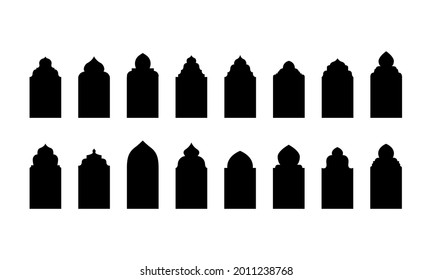 Set of vector Islamic door and window shapes. Arabic door and window vector silhouette.