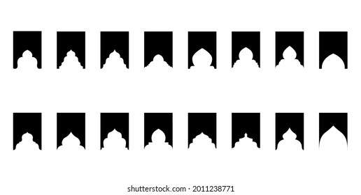 Set of vector Islamic door and window shapes. Arabic door and window vector silhouette.