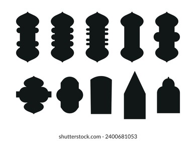 Set of vector Islamic door and window shapes. Arabic style arch. Arabic arch windows and doors in traditional silhouettes. Oriental architecture elements template of eastern door. 

