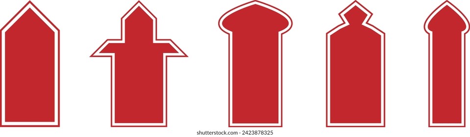 Conjunto de portada islámica vectorial y forma de ventana arco de estilo árabe en la ilustración de objeto de elemento.