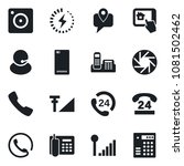 Set of vector isolated black icon - 24 hours vector, support, mobile tracking, phone back, call, camera, cellular signal, charge, office, home control app, combination lock