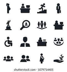 Set of vector isolated black icon - pedestal vector, manager place, disabled, pregnancy, group, company, desk, career ladder, estate agent, consumer search, palm sproute
