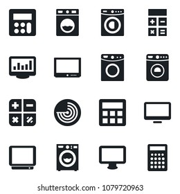 Set of vector isolated black icon - washer vector, radar, calculator, tv, monitor, statistics