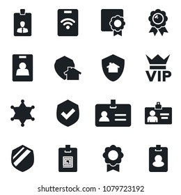 Set of vector isolated black icon - vip vector, identity, card, medal, shield, sertificate, home protect, police, pass