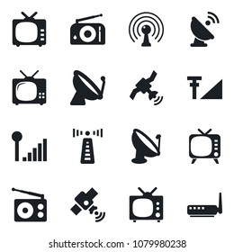 Set of vector isolated black icon - antenna vector, satellite, radio, tv, cellular signal, router