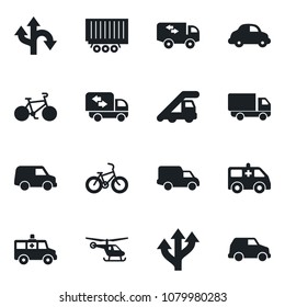 Set of vector isolated black icon - ladder car vector, helicopter, ambulance, bike, route, truck trailer, delivery, moving