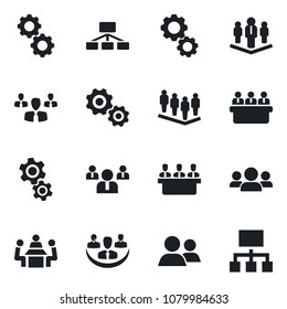 Set of vector isolated black icon - team vector, meeting, group, company, gear, hierarchy