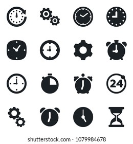 Set of vector isolated black icon - 24 around vector, alarm clock, settings, stopwatch, gear, sand