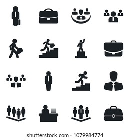 Set of vector isolated black icon - manager vector, pedestal, team, client, case, company, desk, career ladder, group