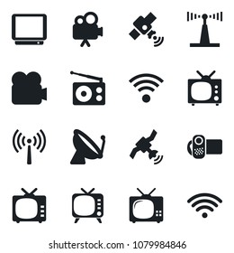 Set of vector isolated black icon - antenna vector, satellite, radio, tv, video camera, wireless