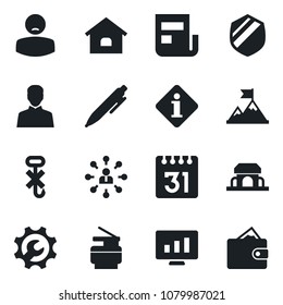 Set of vector isolated black icon - hierarchy vector, pen, statistic monitor, patient, no hook, shield, user, calendar, root setup, news, copier, house, cafe building, information, motivation