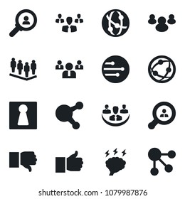 Set of vector isolated black icon - female vector, team, brainstorm, network, share, group, finger up, down, company, client search, consumer, social media
