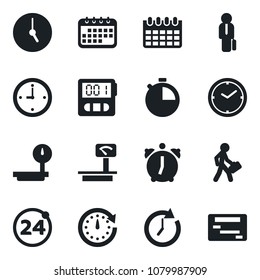 Set of vector isolated black icon - 24 around vector, calendar, heavy scales, clock, alarm, stopwatch, manager, schedule