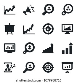 Set of vector isolated black icon - growth statistic vector, presentation board, monitor statistics, hr, target, client search, consumer, graph, advertising