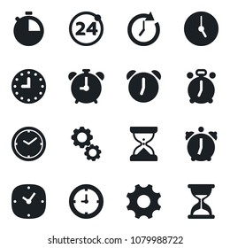 Set of vector isolated black icon - 24 around vector, alarm clock, settings, stopwatch, gear, sand