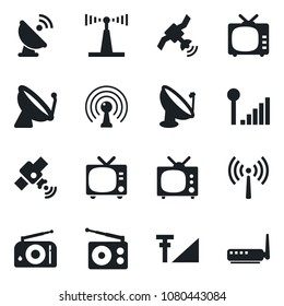 Set of vector isolated black icon - antenna vector, satellite, tv, radio, cellular signal, router