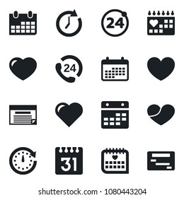Set of vector isolated black icon - 24 around vector, calendar, heart, medical, hours, clock, schedule