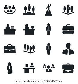Set of vector isolated black icon - manager vector, pedestal, team, place, client, case, company, desk