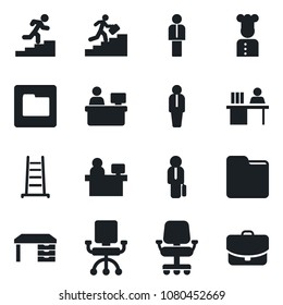 Set of vector isolated black icon - manager vector, desk, place, ladder, folder, career, cook, office chair, case
