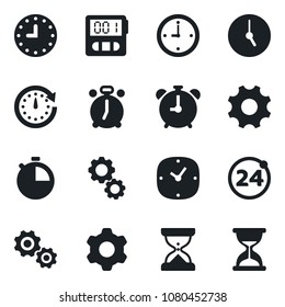 Set of vector isolated black icon - 24 around vector, alarm clock, settings, stopwatch, gear, sand
