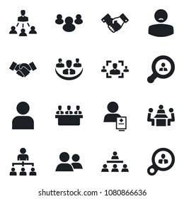 Set of vector isolated black icon - handshake vector, hierarchy, patient, group, user, company, hr, meeting, client search, consumer