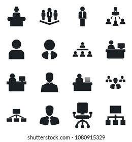 Set of vector isolated black icon - reception vector, manager, place, client, user, desk, hierarchy, company, estate agent, group, office chair