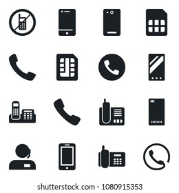 Set of vector isolated black icon - phone vector, no mobile, office, cell, radio, back, call, sim, support