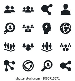 Set of vector isolated black icon - team vector, brainstorm, network, share, group, user, company, client search, consumer, social media