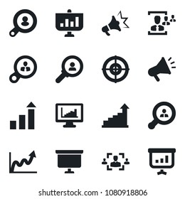 Set of vector isolated black icon - growth statistic vector, presentation board, monitor statistics, hr, target, client search, consumer, graph, advertising